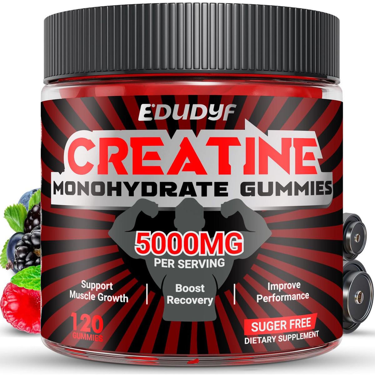 EDUDYF Creatine Monohydrate Gummies 5000mg Creatine Gummies Sugar Free for Men & Women Support Muscle Growth Increase Strength and Build Muscle 120 Vegan